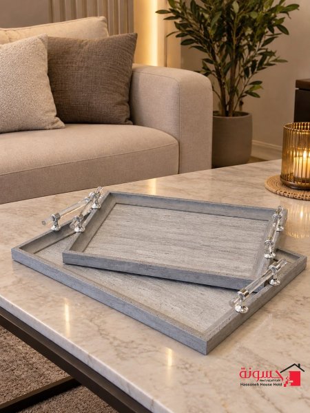 طقم صواني ضيافة مستطيل تصميم رخامي /2